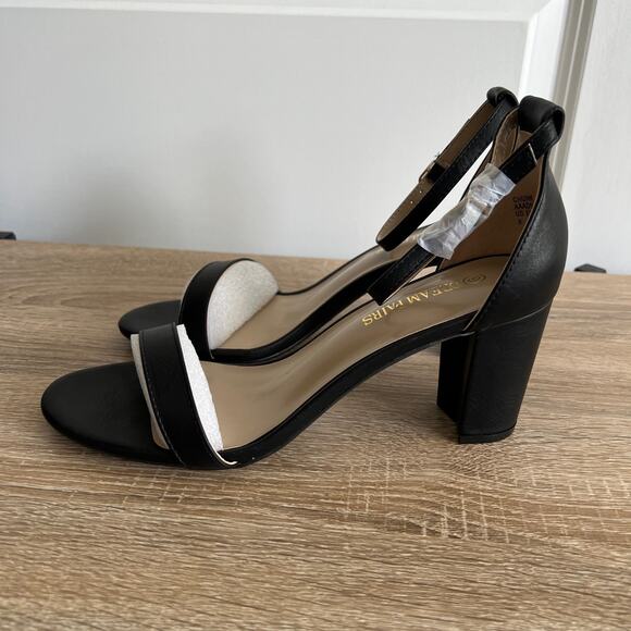 Dream Pairs Chunk Low Heel Pump Sandal Ankle Strap Black 9 NIB - Picture 2 of 7